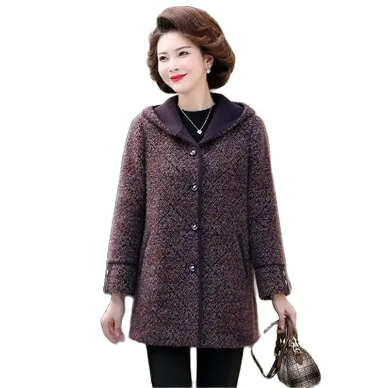 New Imitation Mink Velvet Winter Thicken Outerwear Fat Mom Temperament Coat Middle Aged Noble Woolen Mid-Length Warm Women Top