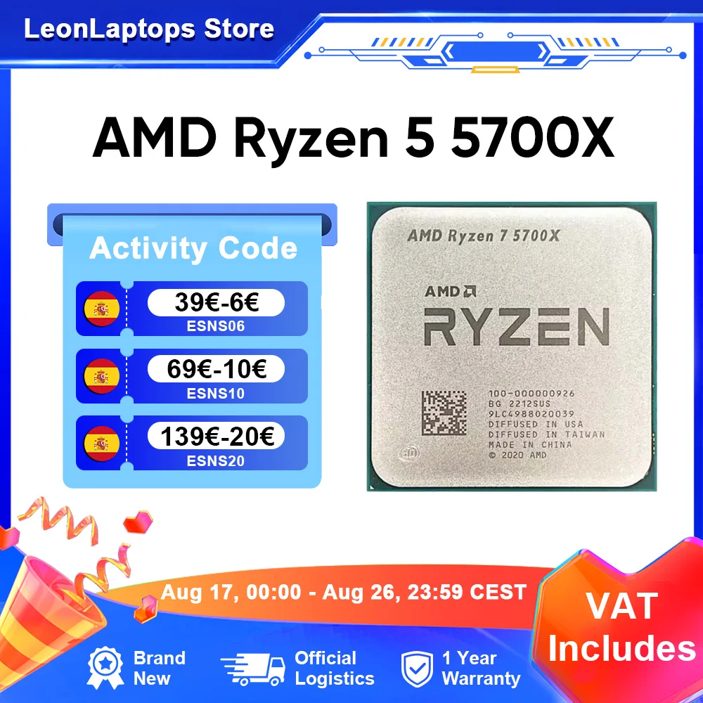 Procesador AMD Ryzen 7 5700X R7 5700X 4,6 GHz 8 núcleos 16 hilos 65W CPU 7NM L3 = 32M Socket AM4 procesador para juegos pero sin enfriador