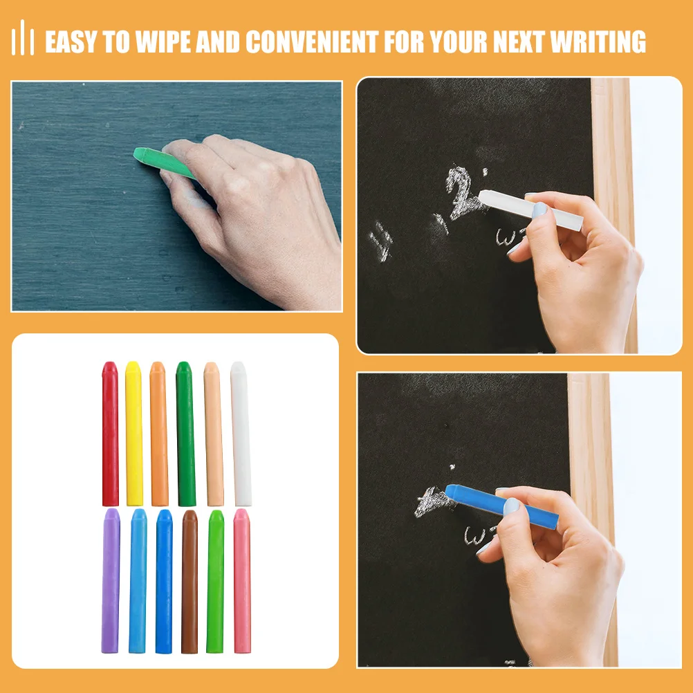 

12pcs Dust Chalks Washable Water Soluble For Blackboard Drawing Painting Sidewalks Walls Floors Indoor Outdoor