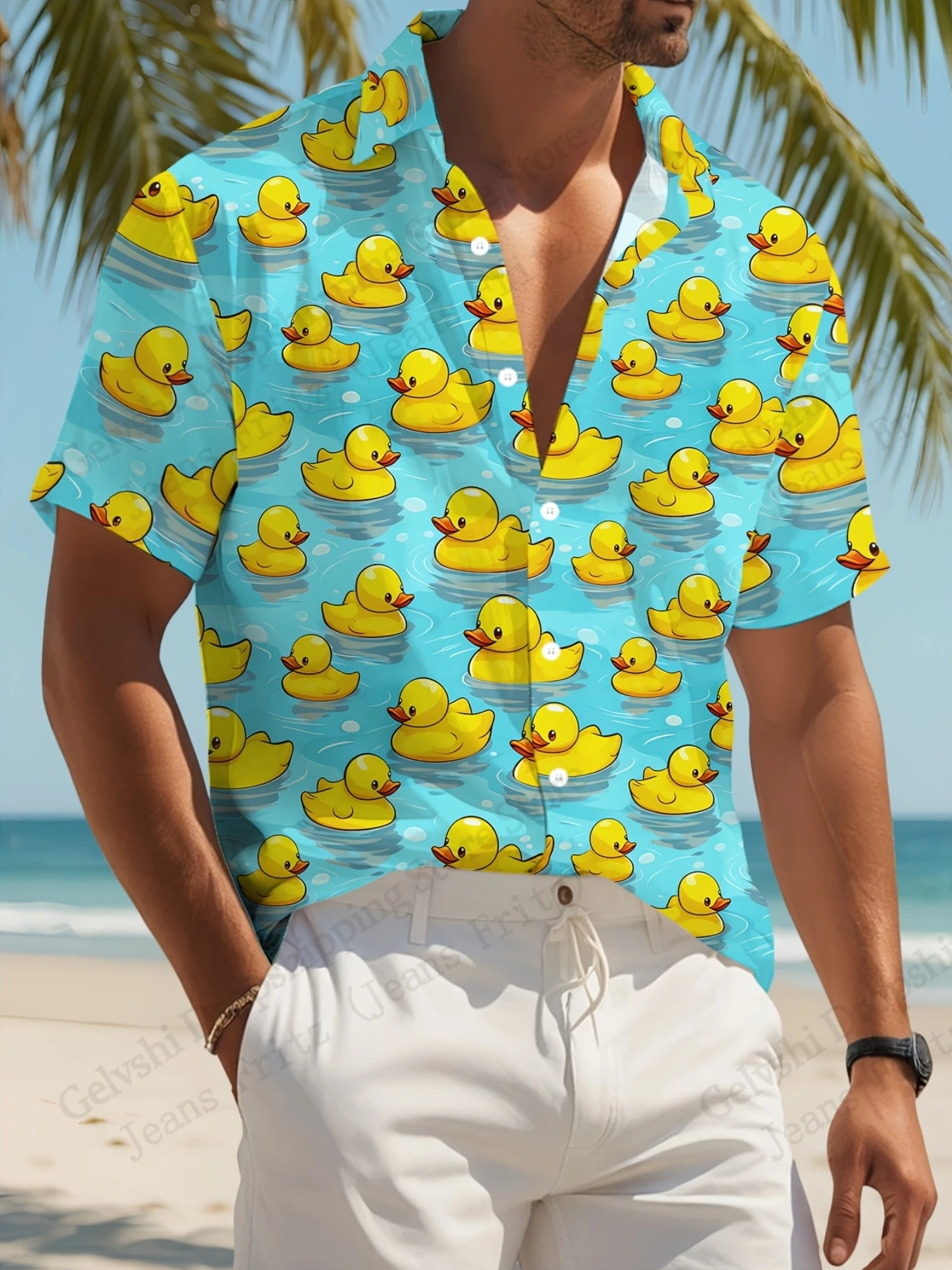 الحيوان بطة قميص هاواي صيفي لطيف بطة ثلاثية الأبعاد طباعة قمصان الرجال النساء موضة قصيرة الأكمام واحدة الصدر بلوزة الشاطئ الشارع camiseta