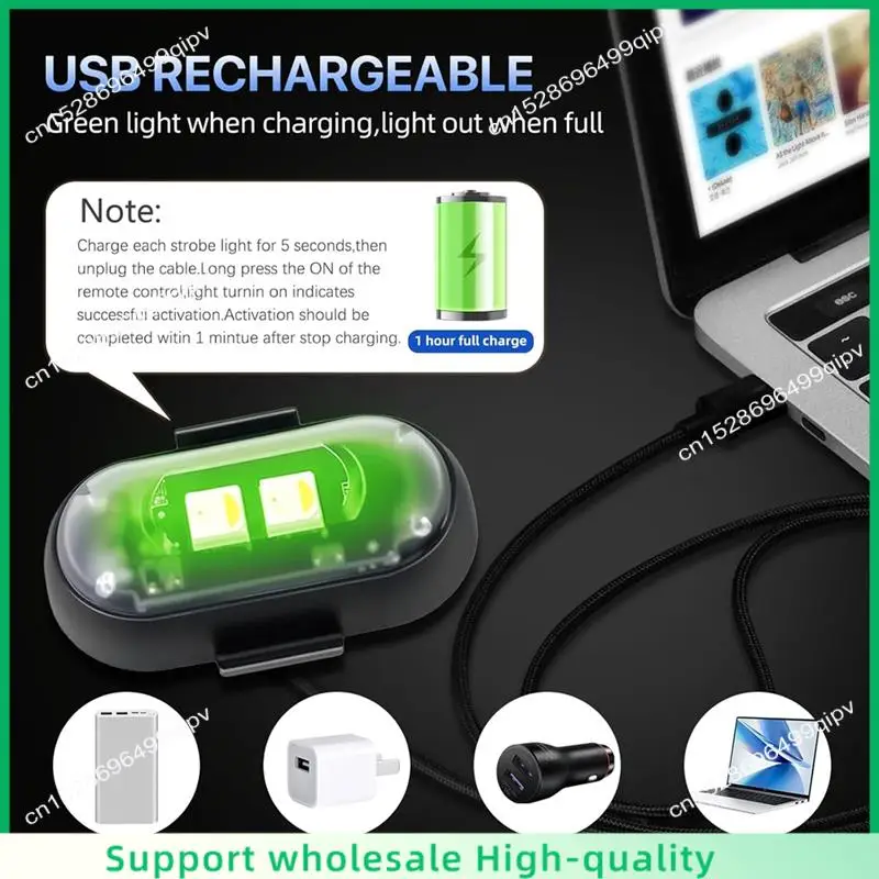 ABSF High Brightness Wireless LED Strobe Light 10PCS Car With Remote Control, 8 Colors USB Charging