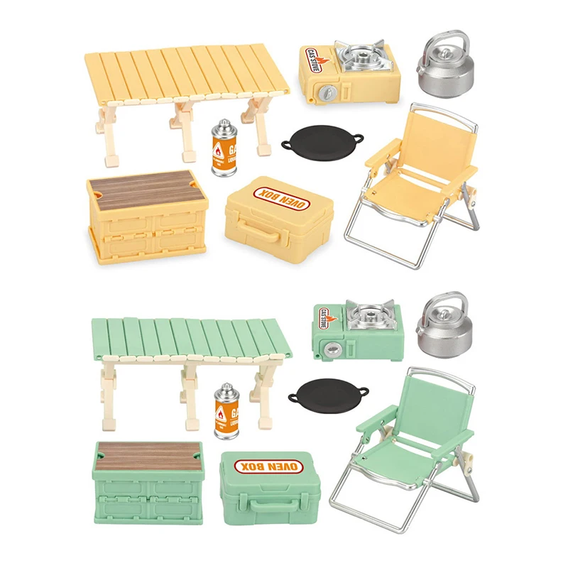 จําลอง Mini Picnic Camping ชุดตุ๊กตาฉากกลางแจ้งตกแต่งโต๊ะพับเก้าอี้สตูล CASSETTE เตาเด็กแกล้งทําเป็นเล่นของเล่น