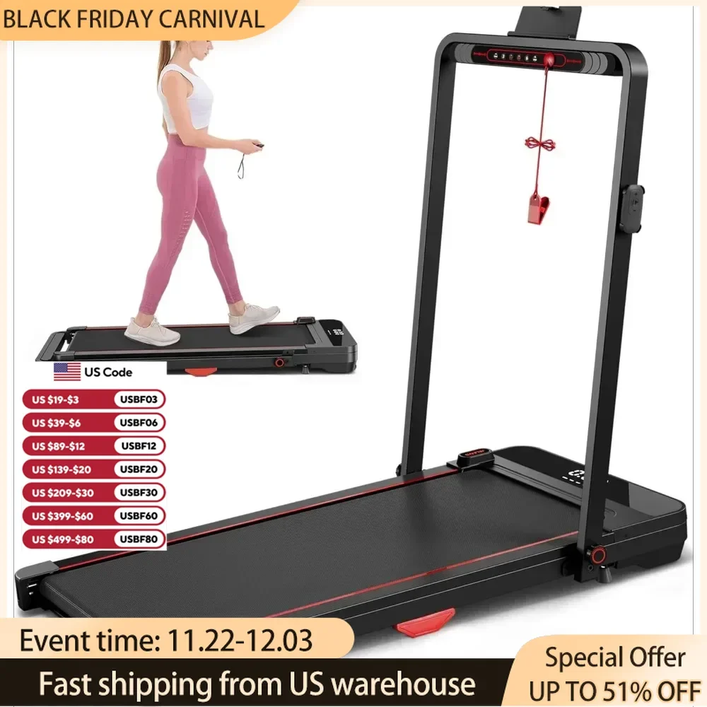 2 in1 Treadmill Walking Pad 2.5HP Folding Treadmill with Remote Control LED Display Portable Treadmill for Home/Office