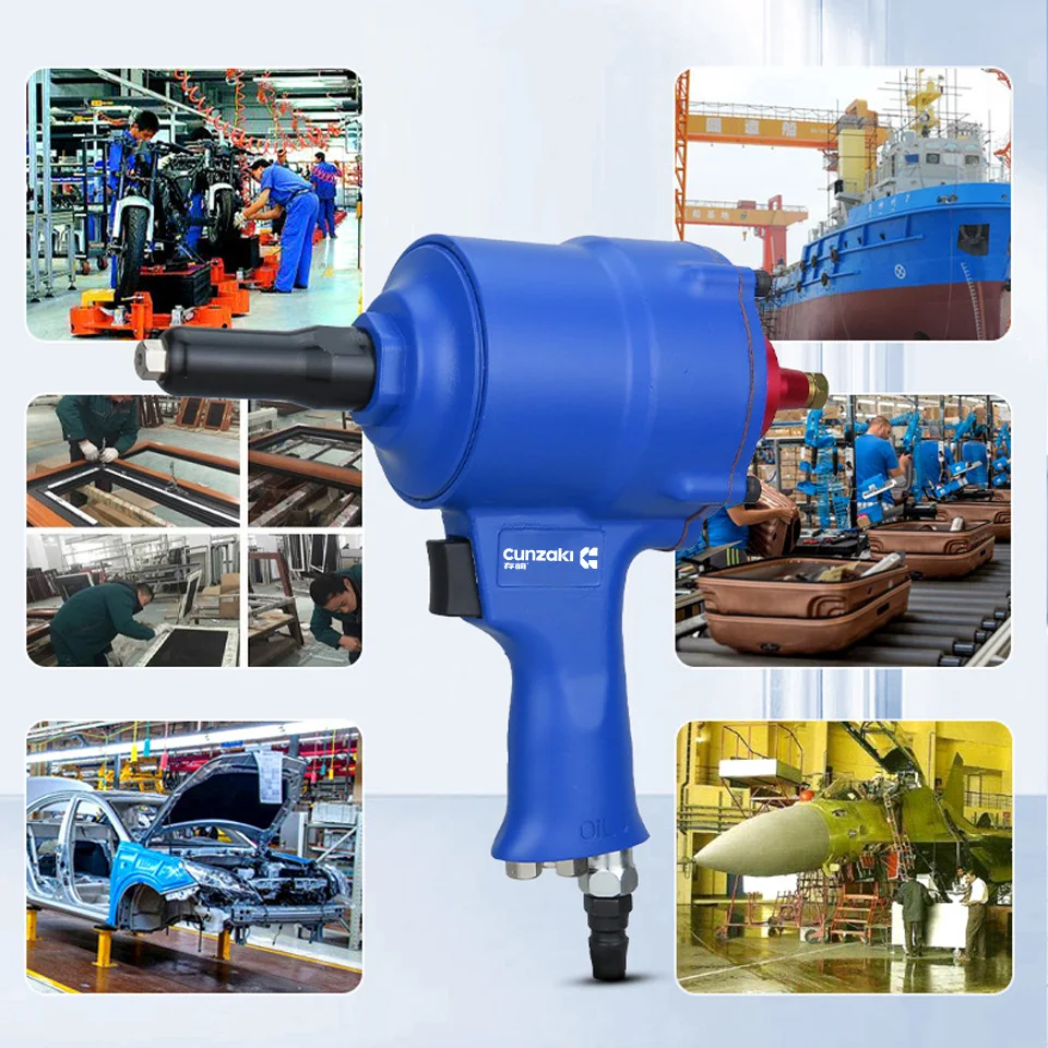 Cq-7115 Pneumatic Rivet Gun 16mm Stroke 500kg Pulling Force Industrial-Grade Pneumatic Rivet Gun Capable of Pulling Iron and Aluminum Rivets, Suitable for Woodworking, Metal Doors and Windows, Decoration, Auto Repair, Fully Automatic Rivet Gun