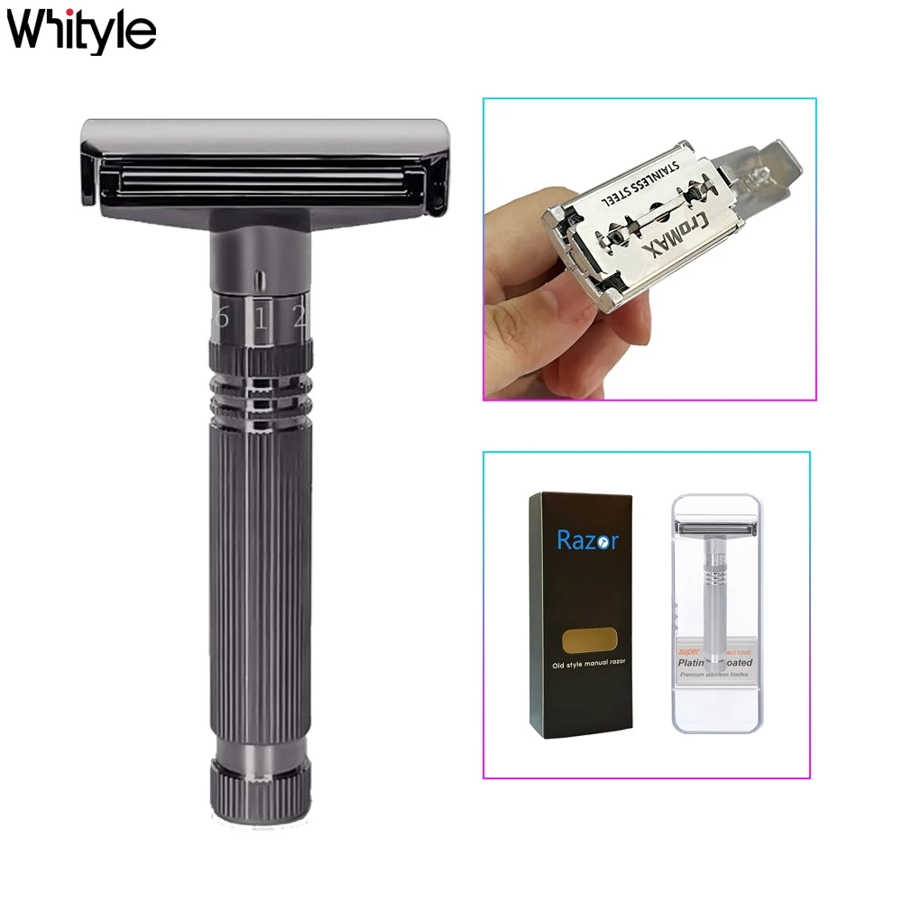 Whityle 09T-1 Glide 3.0 Pro Adjustable Safety Razor Double Edge Shaving Razor with Rolling Wheel 5 Blades For Man Shaving Kit