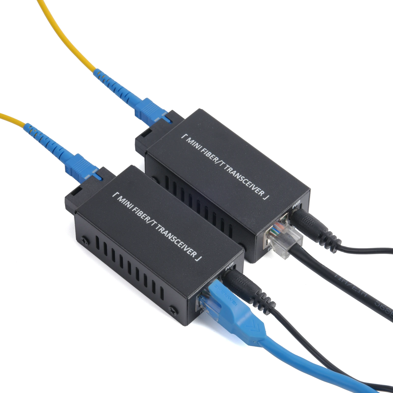 محول وسائط ألياف جيجابت صغير (زوج واحد) - جهاز إرسال واستقبال 100/1000 ميجابت في الثانية SC إلى RJ45، 20 كجم مع محول طاقة