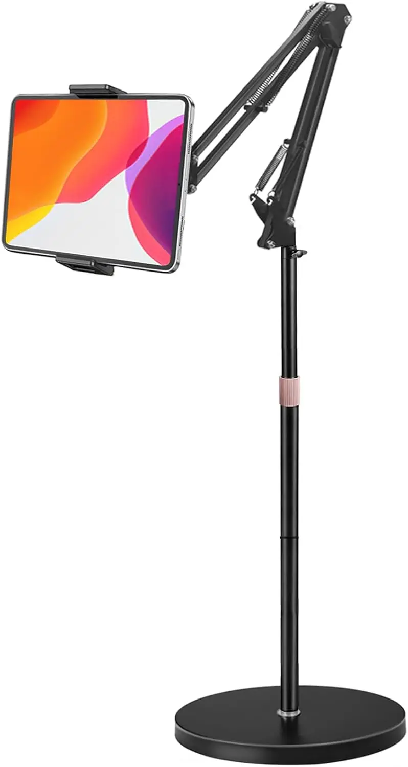 

Adjustable Tablet Floor Stand with Heavy Base for Phones and Tablets up to 13 Inches, Ideal for Bed or Desk Use