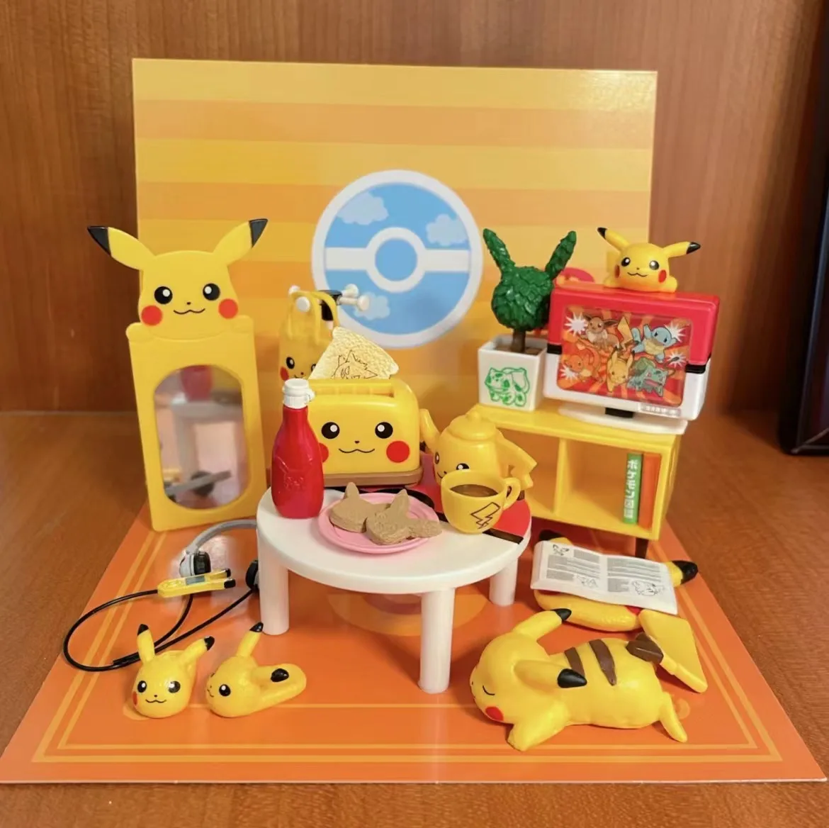 Pokemon Gashapon Capsule Toy Pikachu Room Elf Model Toy Mini Furniture Table Miniature Scene Ornament Birthday Gift Model