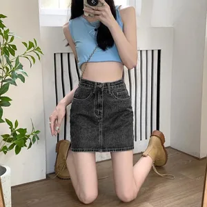 Amerikanischer Jeansrock mit heißem Mädchendesign für Frauen, hohe Taille, Linie A, Hip, Short, Schwarz und Grau, neuer Stil, Sommer, 2022 9 Hauptverkaufsrock Schwarz kurz - №6