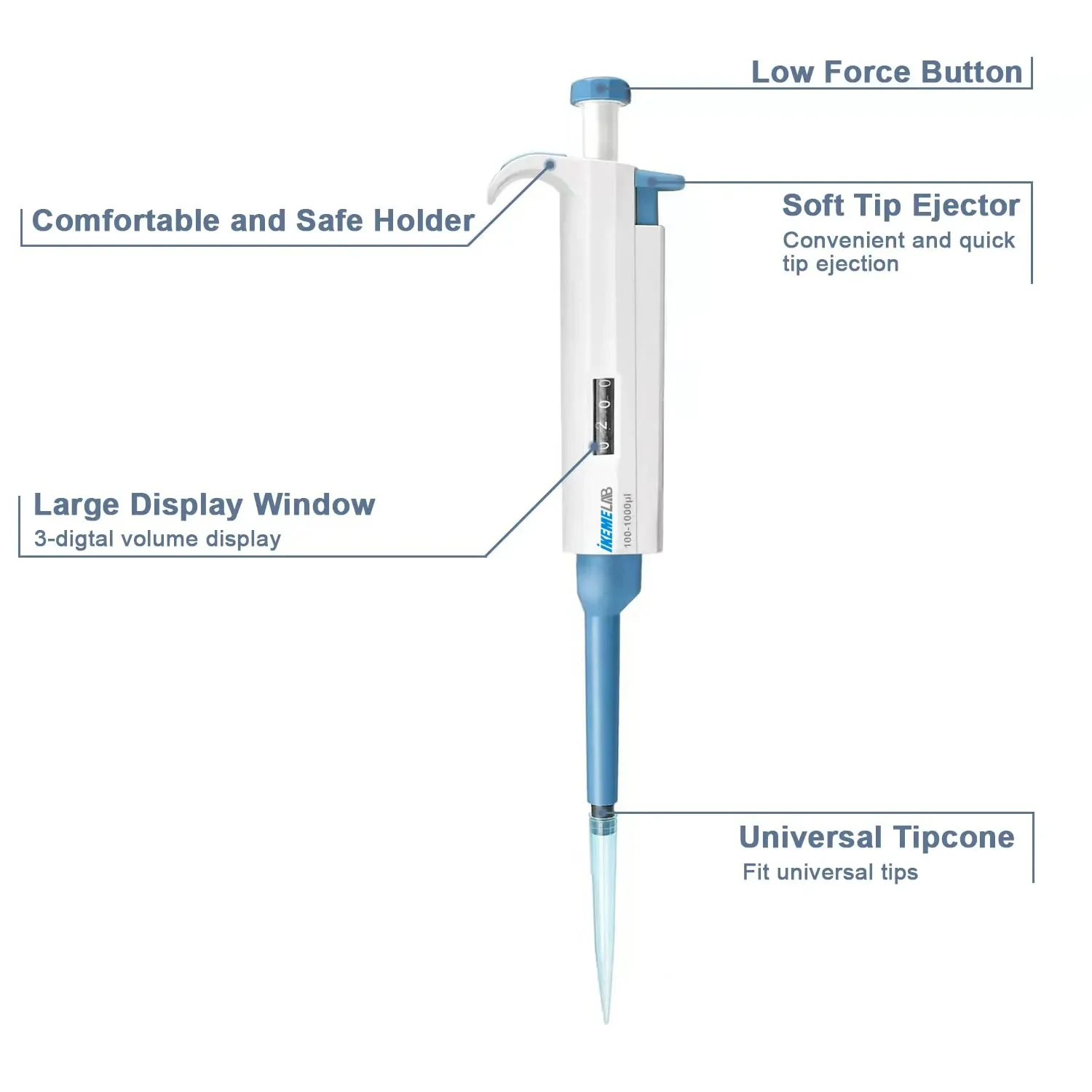 WEIAI Laboratory Pipette 100-1000ul Single Channel Digital Micropipette Adjustable Plastic Pipeta Lab Equipment With Pipette Tip