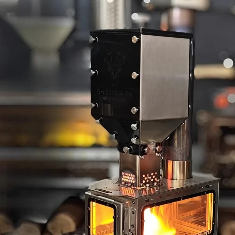 Mini Firewood Stove Matching Pellet Chamber Burner Stainless Steel Removable Turbine Fuel Bucket