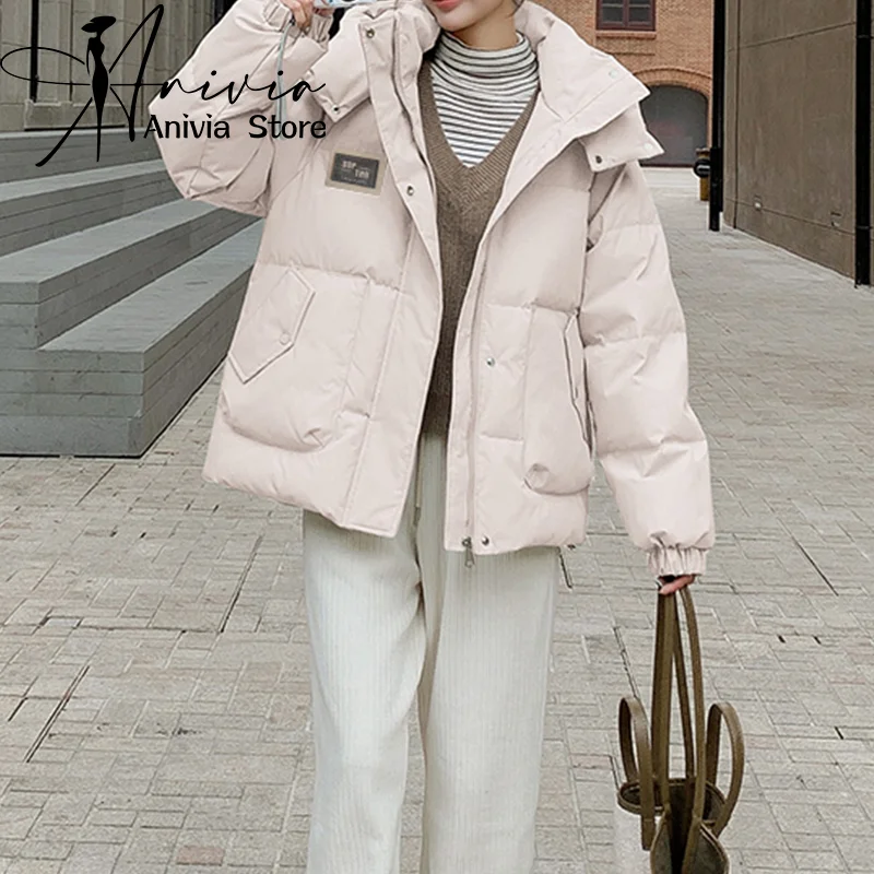 Women\'s Beige Winter Hooded Parka Cotton Jacket Korean Harajuku Streetwear College 2000s Retro Warm Cotton Jacket Clothing 2024