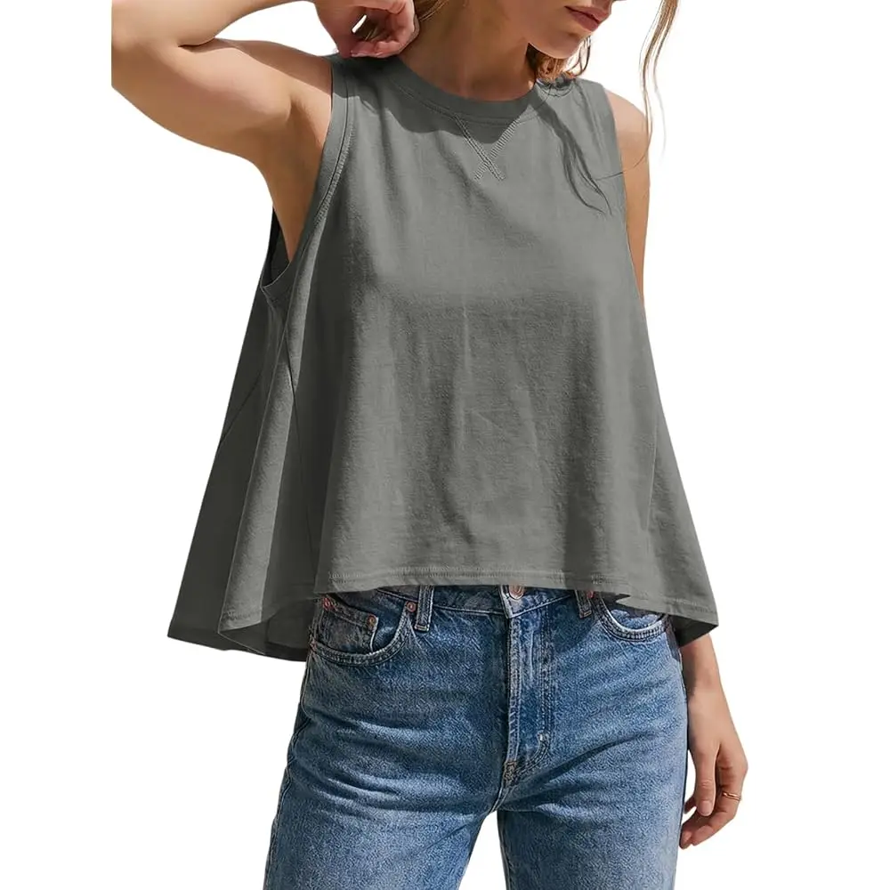 

Женские летние свободные топы без рукавов с круглым вырезом, модные повседневные рубашки, свободные футболки-свитшоты