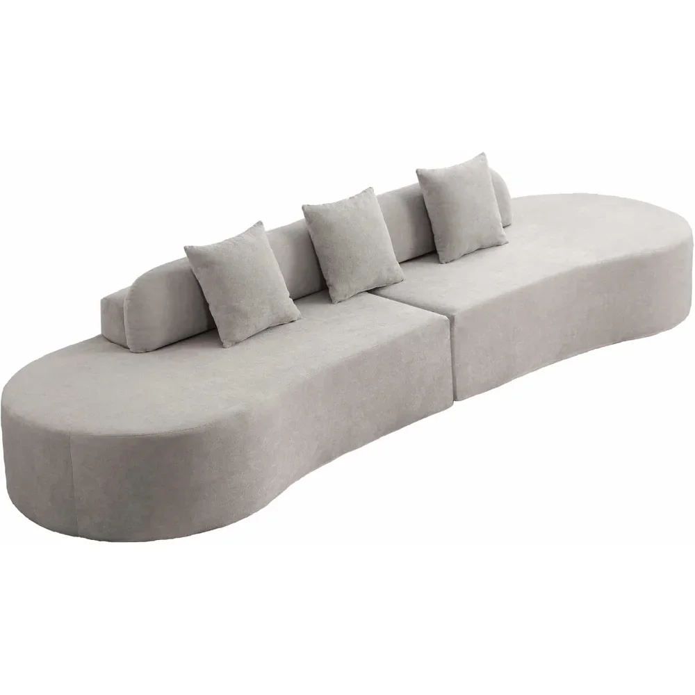 

Modern Curved Combination Sofa, Terrycloth Fabric Sofa, Apartment, No Assembly Required, Three Pillows,Gray