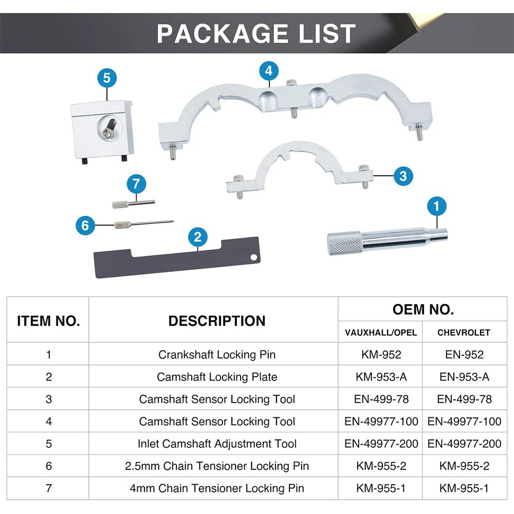 Turbo Engine Timing Tool Kit for Vauxhall Opel Chevy Chevrolet Aveo Cruze 1.0 1.2 1.4, Camshaft Holding Locking Tool Set