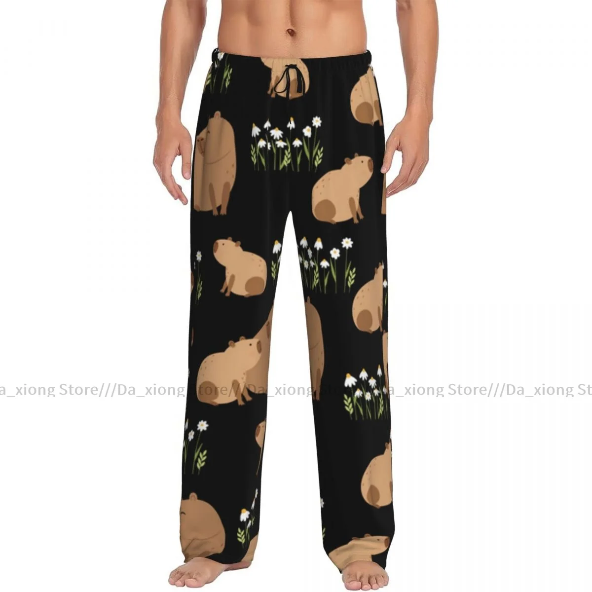 Pijama de flores e folhas capivara masculinas, calça lounge masculina, fundo do sono, filhote