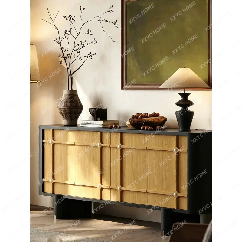 XXFactory Direct Sandy Wind Solid Wood Side Cabinet, Light Luxury High-end Sense Side Cabinet Atmospheric Minimalist Log