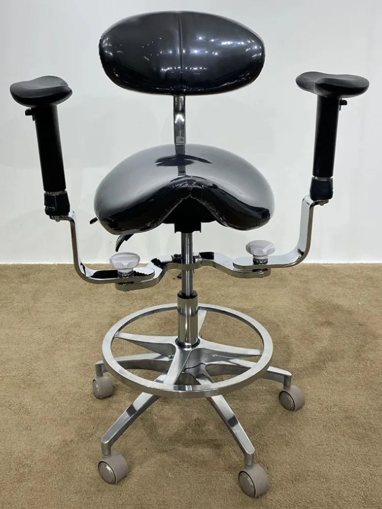 Dental Equipment Ergonomic saddle chair with adjustable double armrest leg rest mute wheel back for hospital and clinic