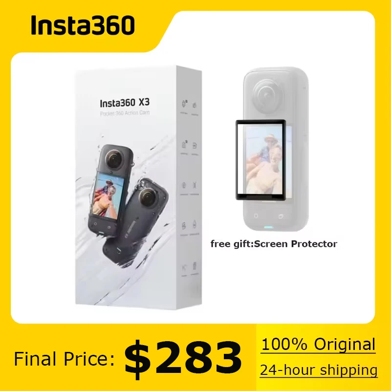 Insta360 X3 360 Degree Waterproof Action Camera, 5.7K 360, Stabilization, Touch Screen, AI Editing, Live Streaming, Webcam