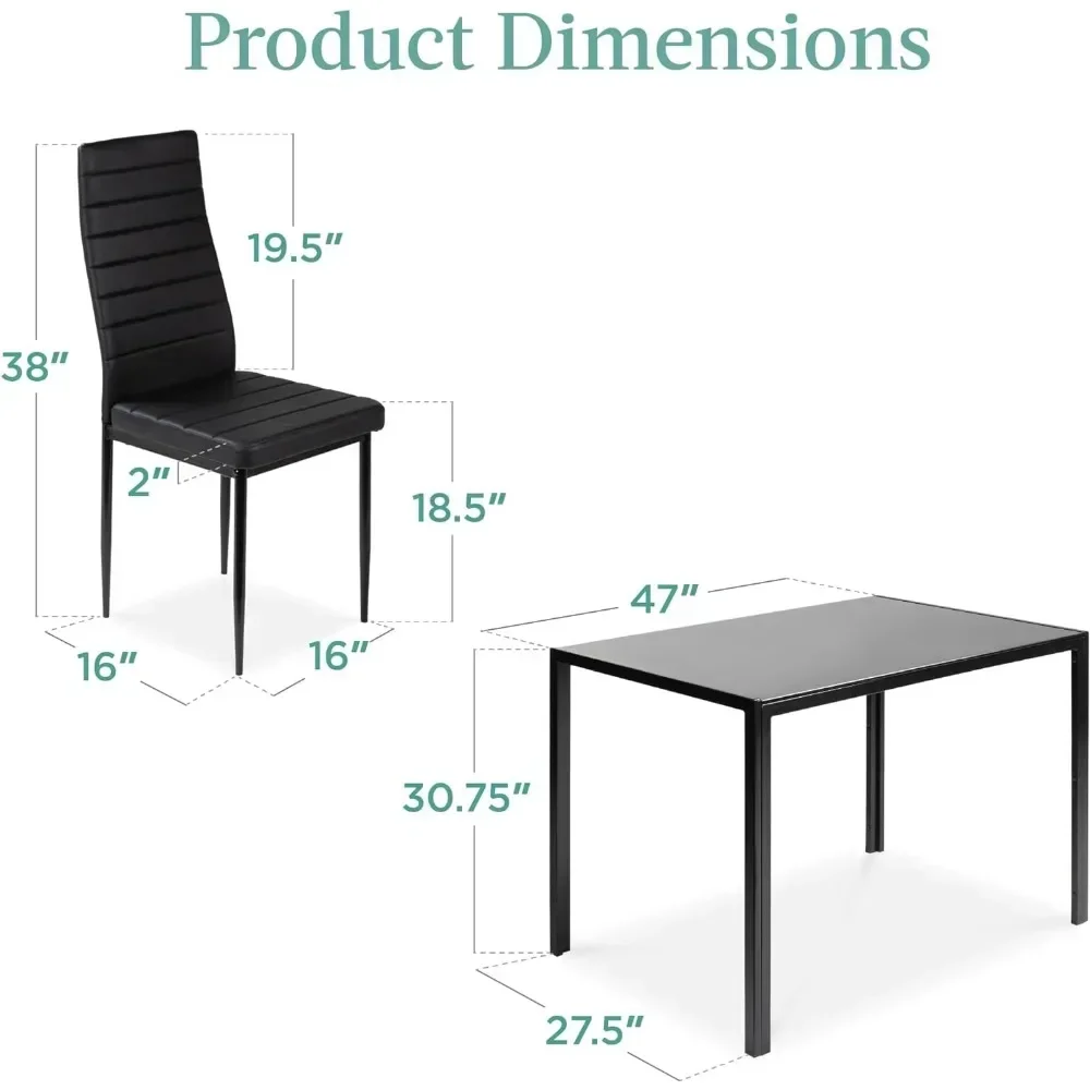 5-delige Glazen Eetkamer, Modern Keukentafelmeubilair Voor Eetkamer, Dinette, Compact Ruimtebesparend Tafelblad Met Glas