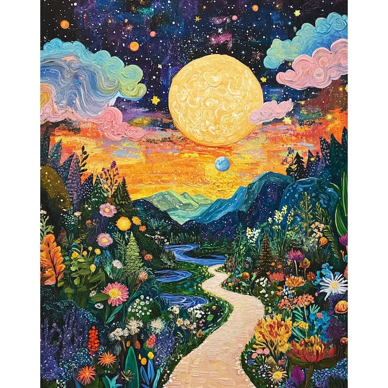 SDOYUNO-pintura de diamante de paisaje 5D DIY, punto de cruz, bordado de diamantes, Kit de artesanía de Luna de montaña, arte mosaico, decoraciones para el hogar