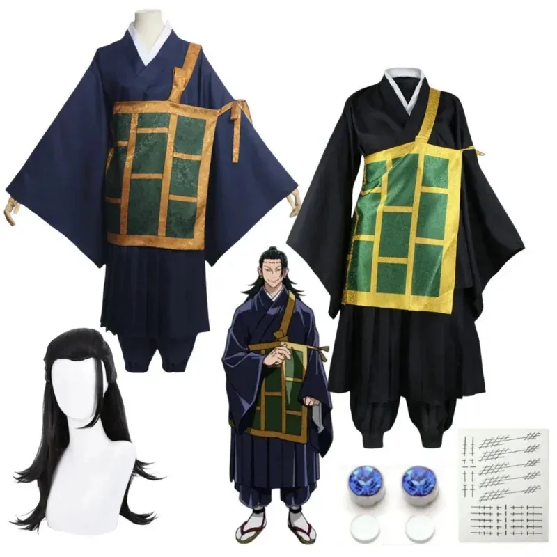qq98Anime Jujutsu Kaisen Geto Suguru Costume Cosplay Kimono Nero Blu Uniforme giapponese Halloween Abiti da festa di Natale