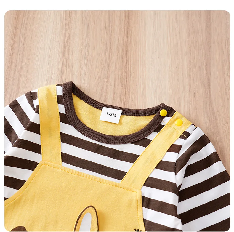 Newborn Baby Rompers Elephant & Giraffe Print Striped Long Sleeve Cotton Soft Jumpsuit Fall Winter Outfit for Toddler Boys Girls