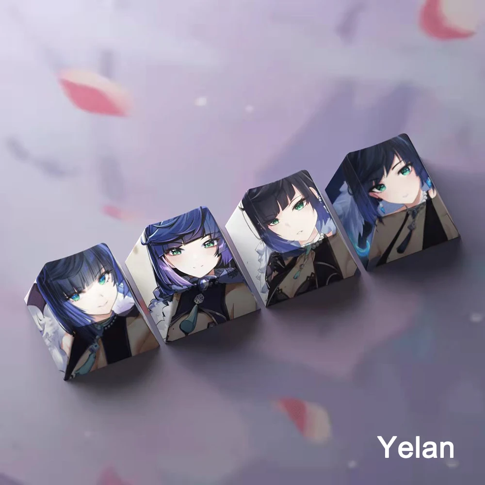 Keycaps 4 Keys/set Game Genshin Impact Keycaps Cherry Profile Anime PBT Keycap For Custom Mechanical Keyboard Ganyu Hutao Keqing