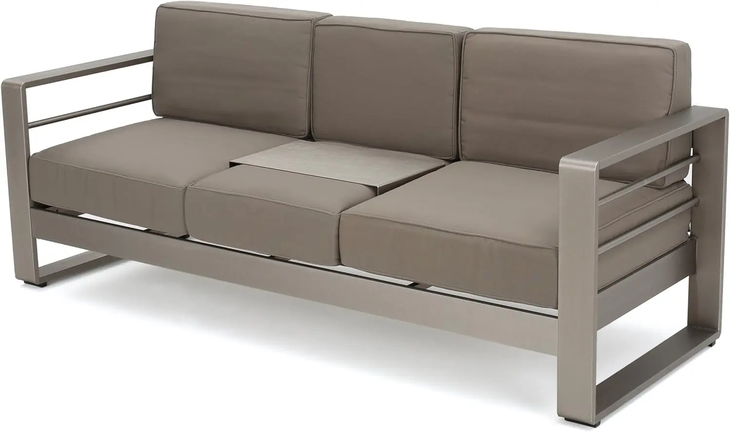 Outdoor Loveseat Sofa with Tray Water Resistant Fabric Aluminum Frame Made for The Outdoors and Wont Rust