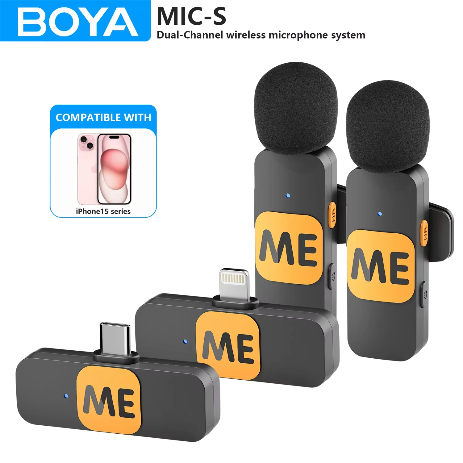 ميكروفون BOYA MIC-S لاسلكي Lavalier لطية صدر السترة لهاتف iPhone iPad Android PC والكمبيوتر المحمول والألعاب والبث المباشر وتسجيل يوتيوب