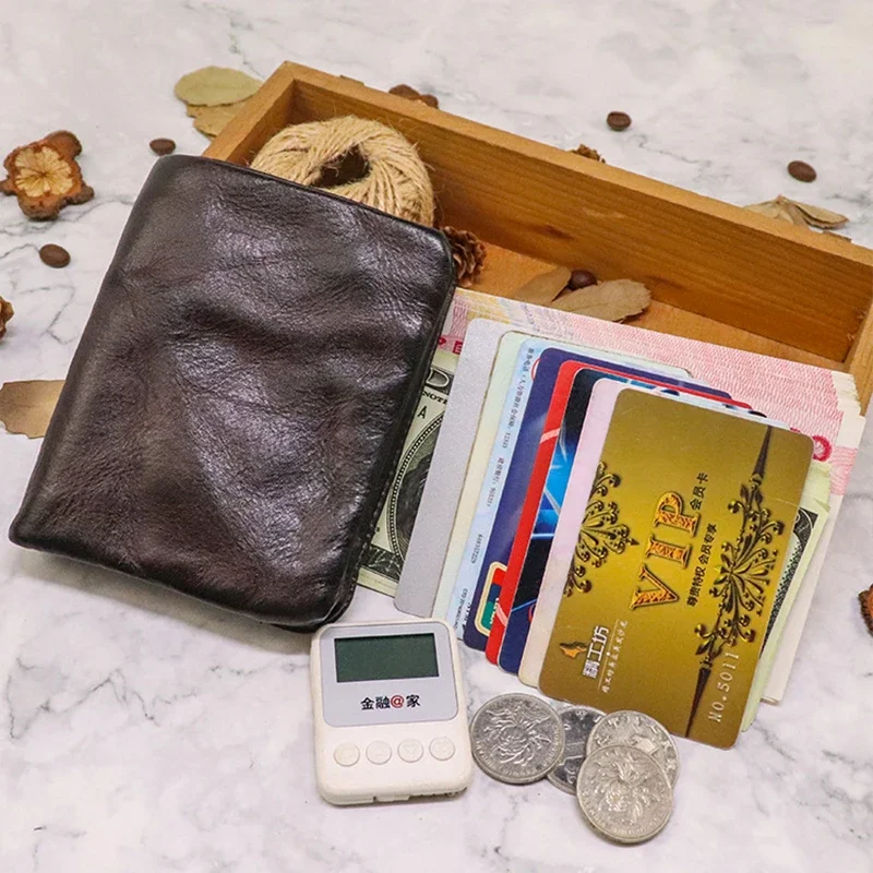 Erkekler için 2024 hakiki deri cüzdan erkek Vintage inek derisi kısa Bifold erkek cüzdanlar kart tutucu fermuar sikke cep para çantası ile