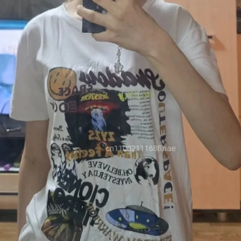 T-shirt da ballo di strada da donna estiva con t-shirt Harajuku a maniche corte con stampa irregolare, top streetwear hip-hop per ragazze