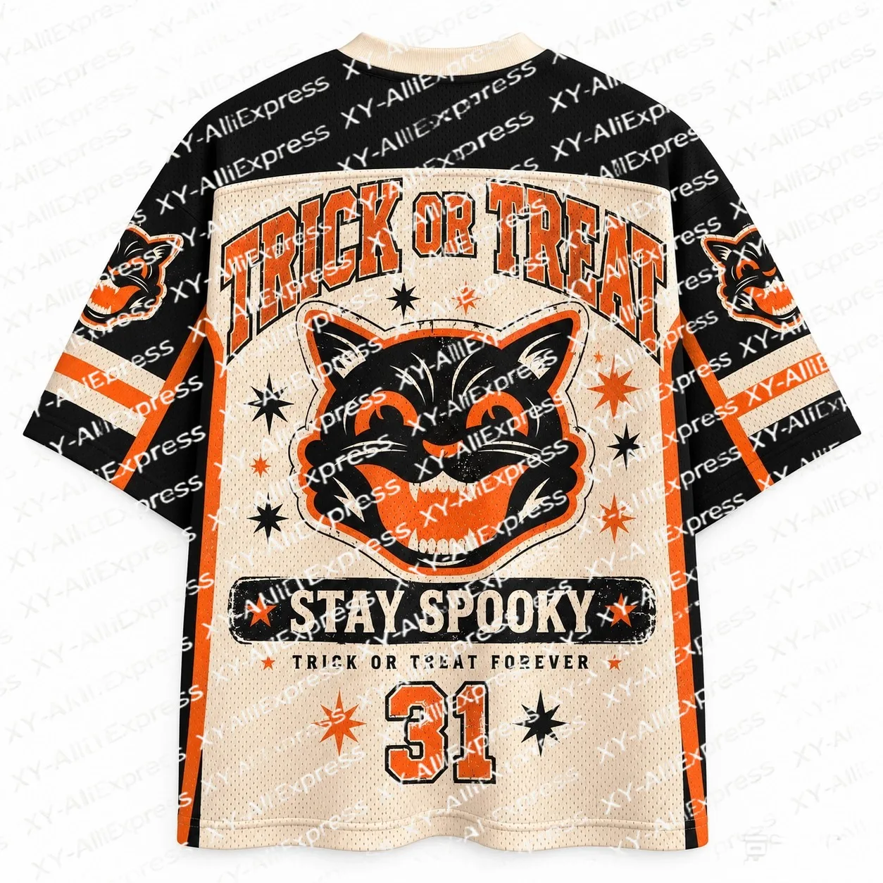 Men's Retro Halloween Graphic Tee Vintage Spooky Cat Star Pattern Art Print Lightweight Quick Holiday Trend Street Events