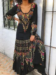 Thin Light Summer 2024 Beach Boho Vintage Print O Neck Dress Elegant Party Robe Designer Vestidos Loose Midi Dresses Streetwear
