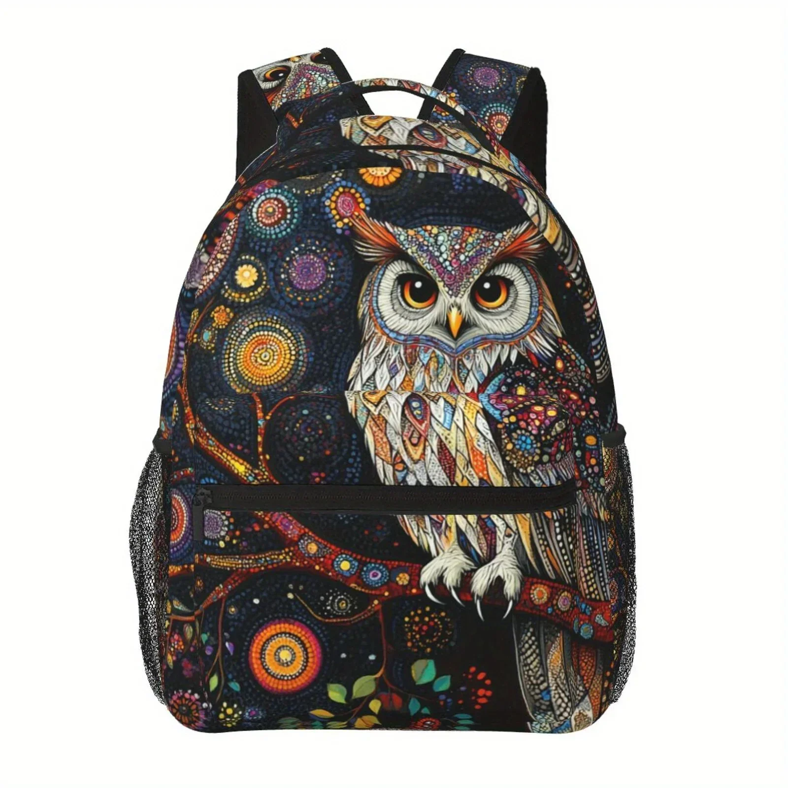 Fullcolor Printed Owl Pattern, Shoulder And Waist Protection Design Backpack, Stylish IPad Laptop Bag With Large Capacity, Mult