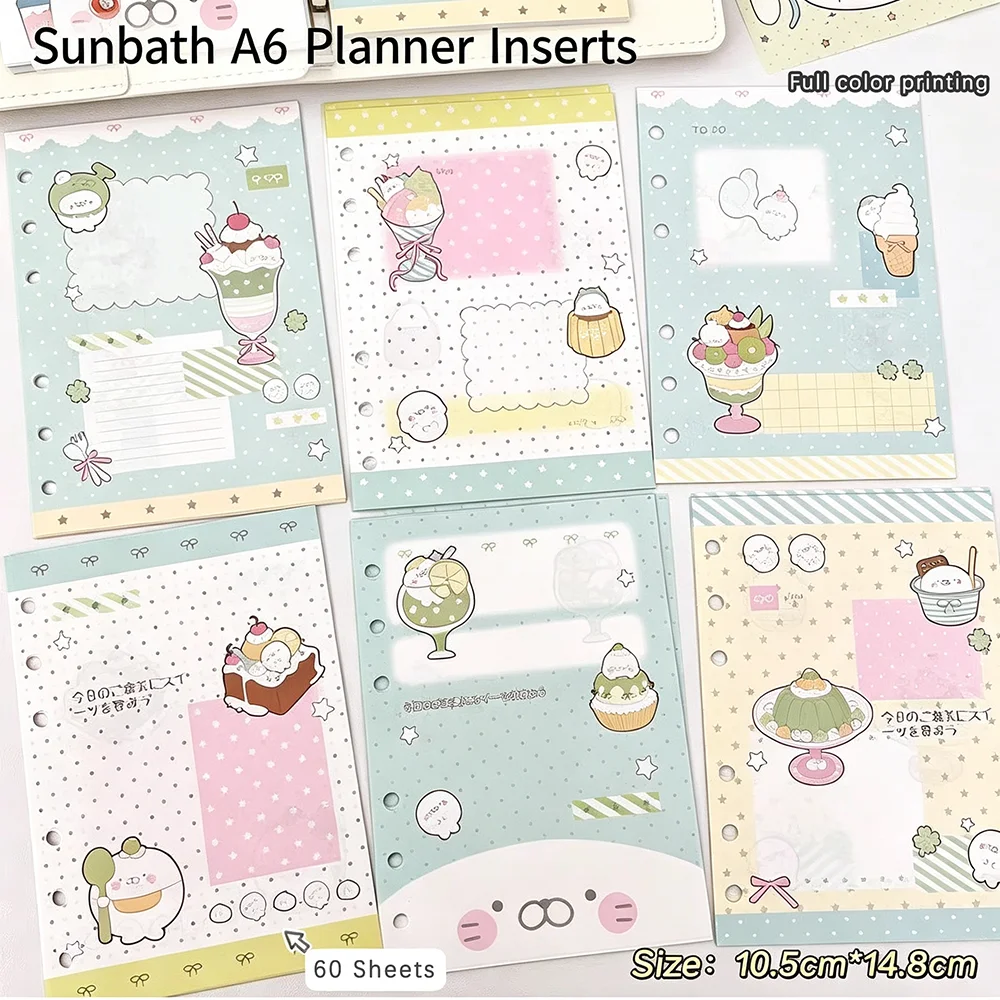 Sunbath A6 Inner Page cartoon High Gloss Thickened Detachable 6-Hole Loose Leaf Replacement Loose Leaf Paper