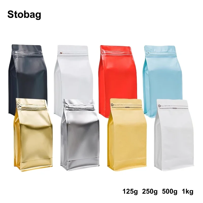 StoBag 50pcs Coffee Beans Bag Packaging with Valve Aluminum Foil Ziplock Sealed for Food Powder Tea Nuts Storage Airtight Pouch