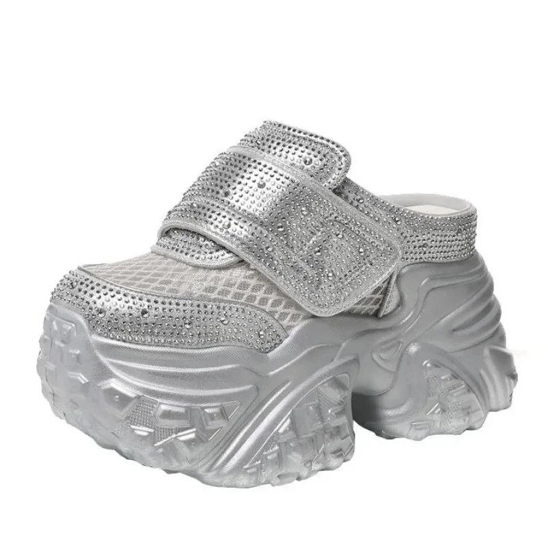 

Лидер продаж, женские туфли из микрофибры с воздушной сеткой 9 см, блестящие вулканизированные туфли на танкетке на плоской подошве, массивные кроссовки, тапочки, туфли на скрытом каблуке