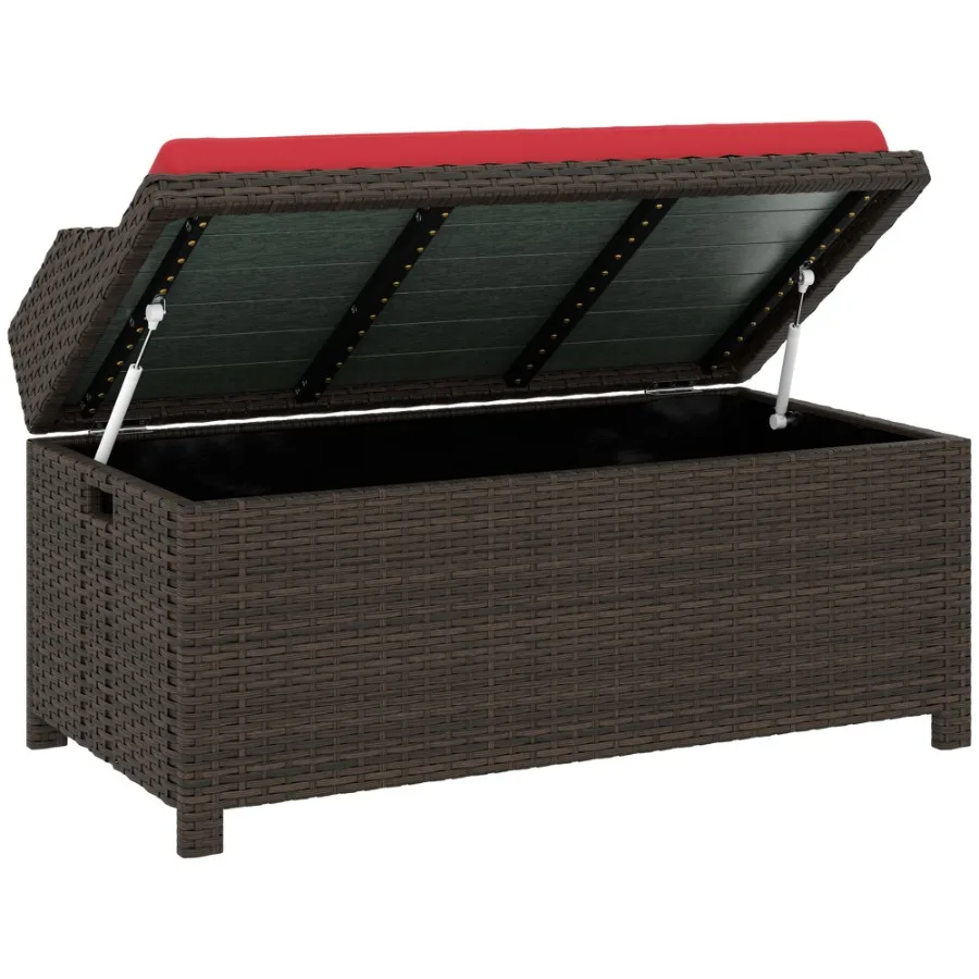 

Outdoor Wicker Storage Bench with Storage Cushion Red