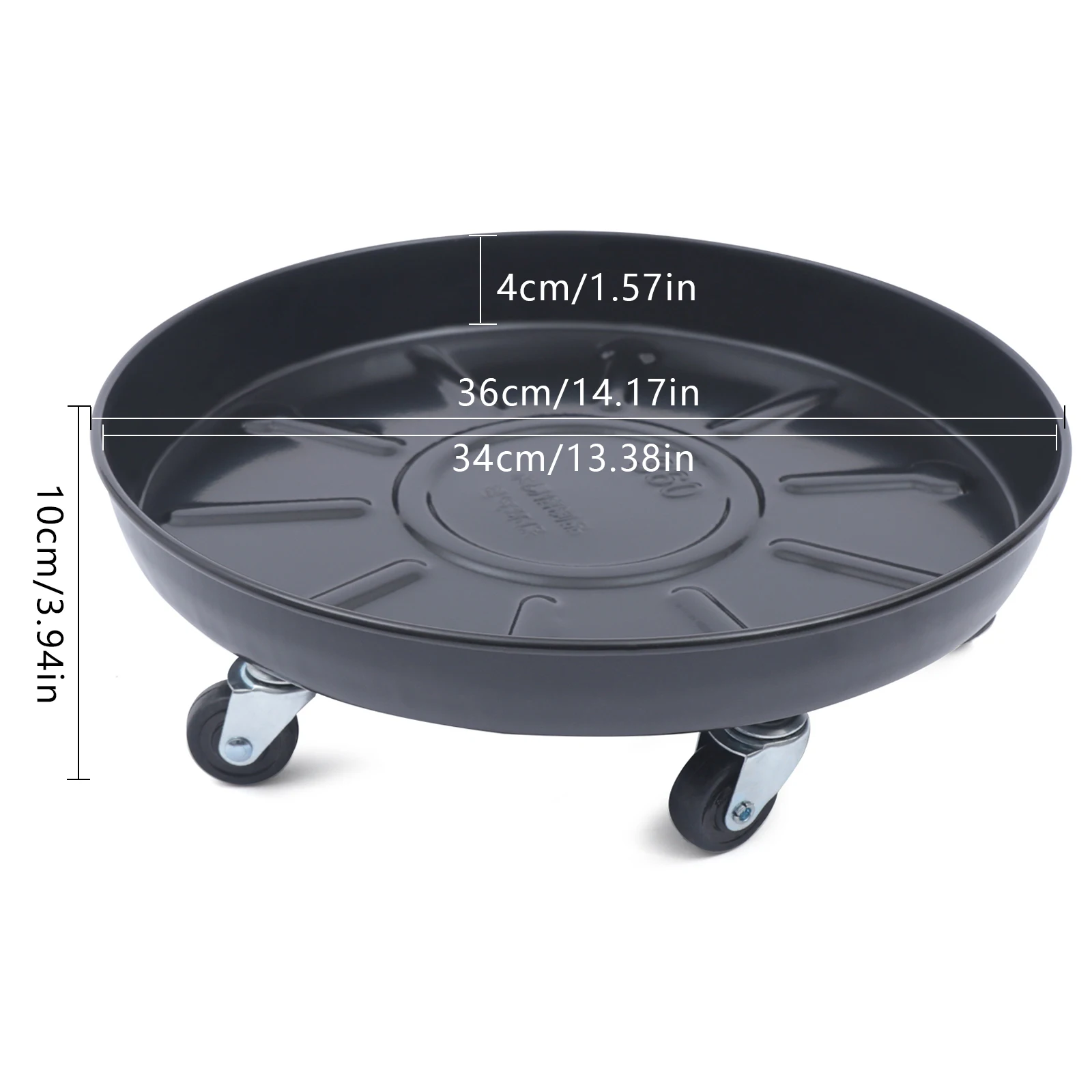 Heavy Duty Plant Pot Caddy Replacement Kit, 36cm Circular Iron Tray 360 Degree Swivel Brake Wheel Indoor Outdoor Large Planter Mobile Transport Accessory