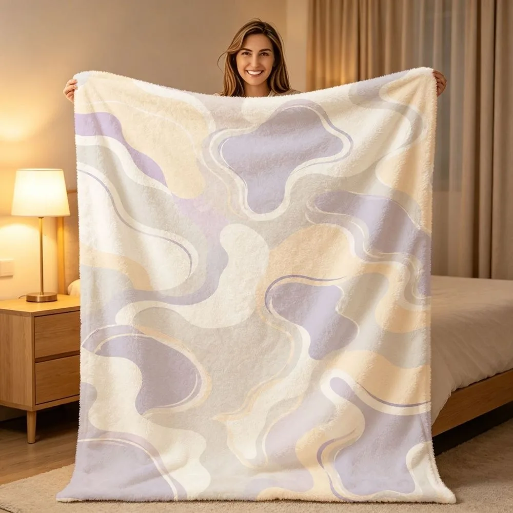 Modern Fluid Art Throw Blanket Soft Neutral Irregular Wave Print Soft Warm All Season Blanket for Sofa Couch Bedroom