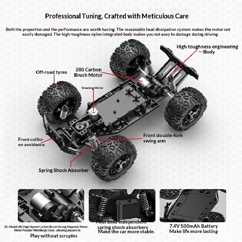 Large RC Remote Control Car Toy, High Speed Drift Off-Road Climbing Buggy 1/12 Big Foot Racing Vehicle Electric Hobby Toy Car