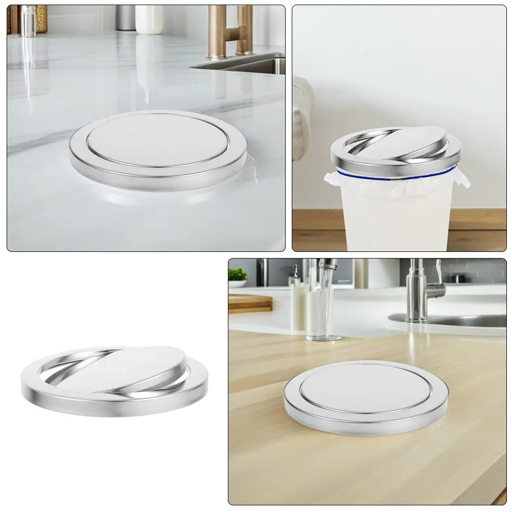 2Pcs Embedded Trash Lid Stainless Steel Swing Flap Countertop Garbage Bin Replacement Cover Fits 21.5-24cm Opening