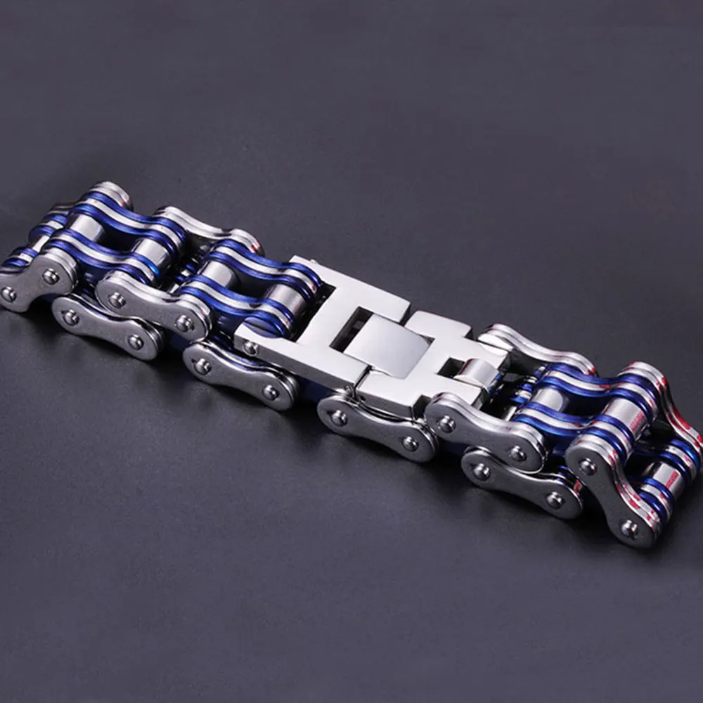 الأزرق رجل أساور الوزن، فاسق السائق دراجة نارية سلسلة ربط أساور للرجال الفولاذ المقاوم للصدأ الفضة والمجوهرات بالجملة #6