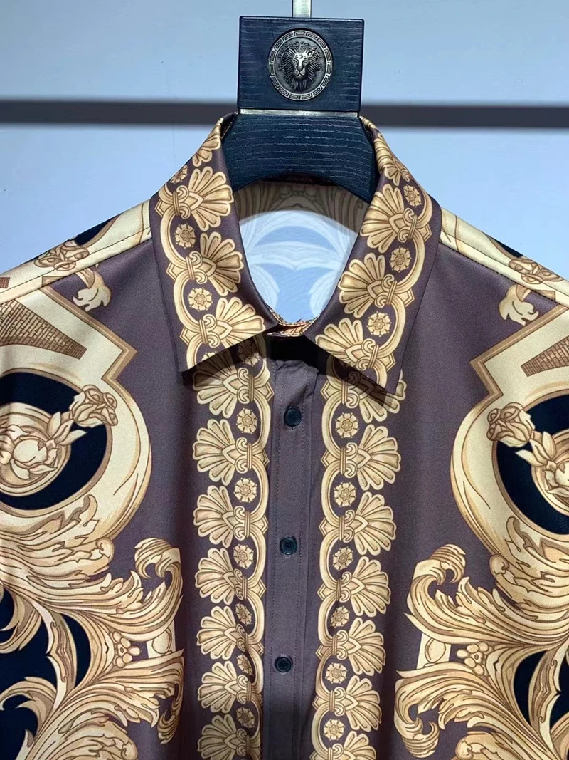 New Baroque printed men\'s shirt casual long sleeved shirt fashionable high-quality spring and autumn luxury 2024 Trendy Europe