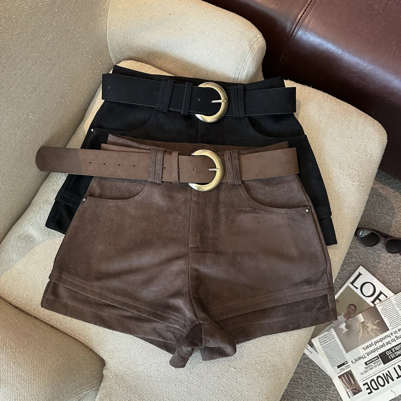 Simple Solid 2026 Autumn Winter Korean Version Versatile A-word Wide-leg Shorts Women's High Waist Casual Fashion Short Pants