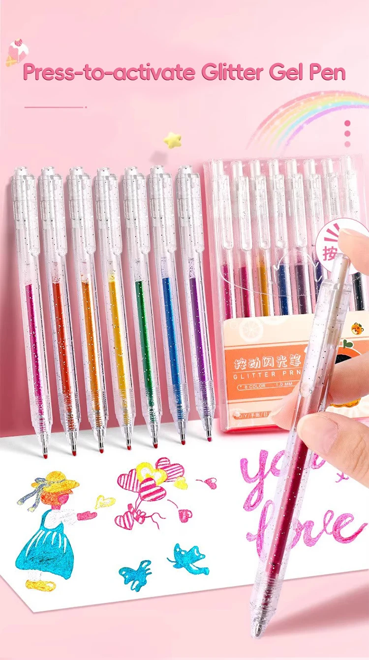 8/12/18/24/36/48 Farben Flash Stifte/Einziehbare Glitter Gel Stifte Handschrift Stifte für Schreiben Notizen Kunst Färbung Zeichnung DIY – Detail 5