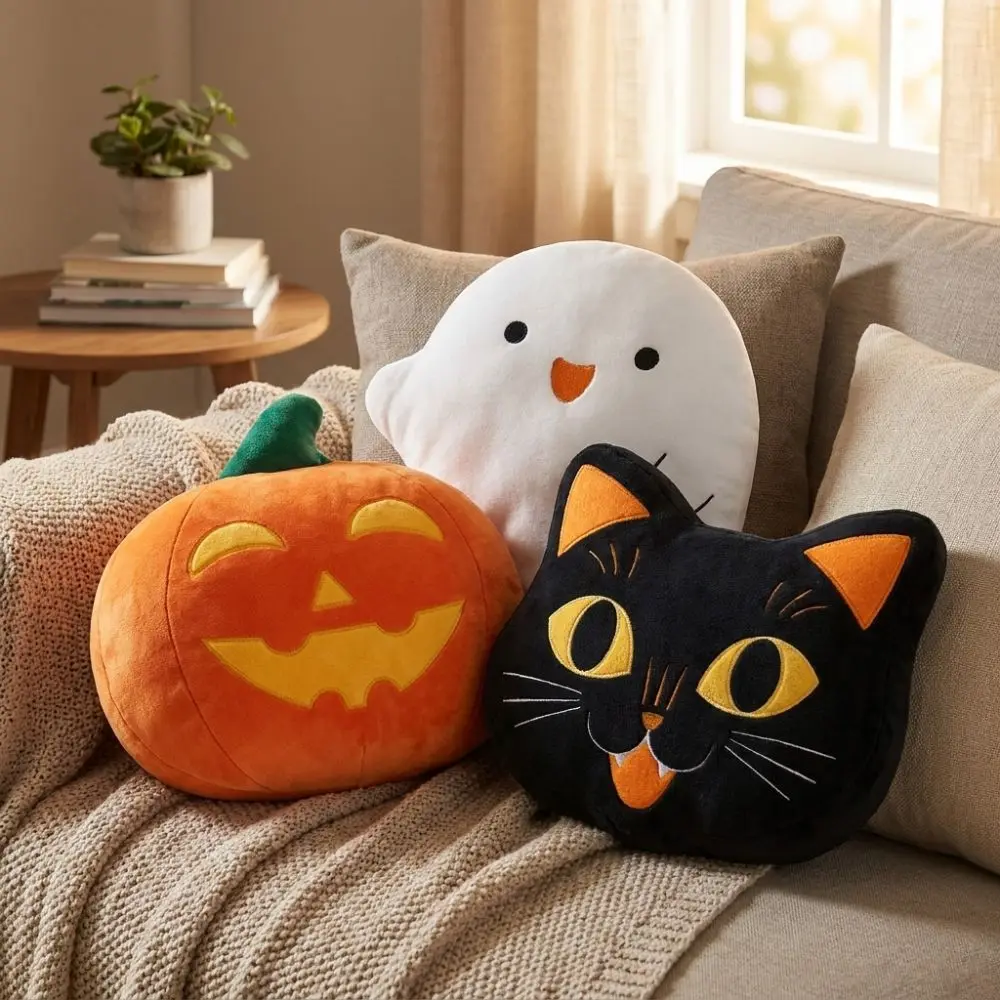 Super Soft Halloween Black Cat Pillow PP Cotton Filing Skin-friendly Ghost Shaped Throw Pillow Cartoon Waist Pillow Bedroom