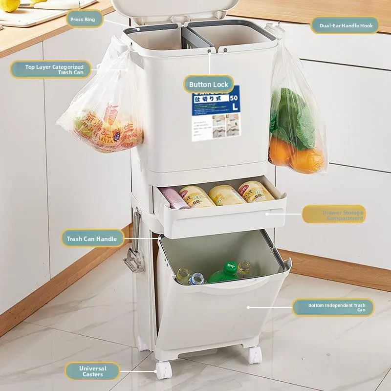 

Large Capaci Kitchen Tra Can with Lid Home Use Double Layer Wet Dry Separation Classin Japanese Storage Buet