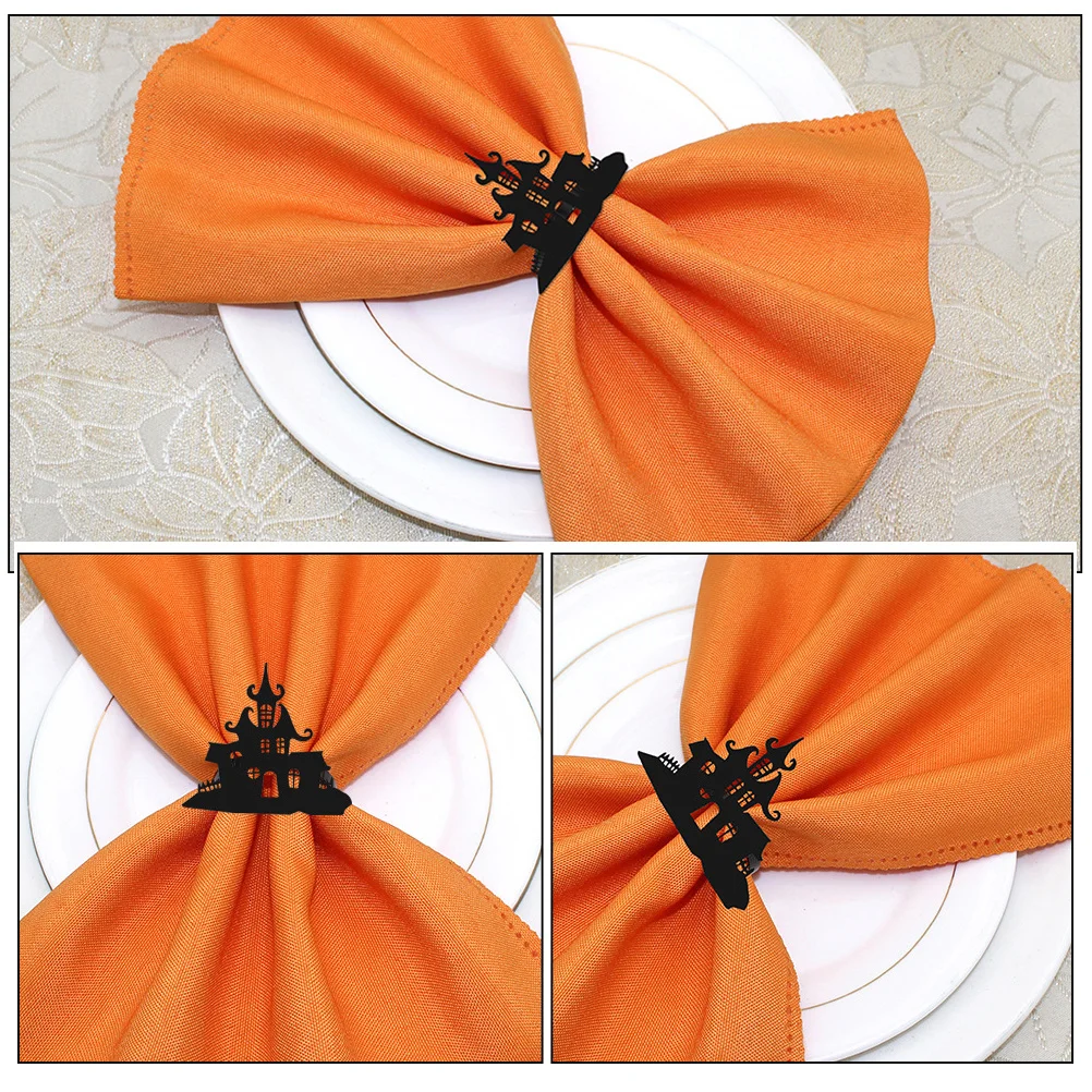

4pcs Castle Napkin Rings Halloween Style Metal Napkin Buckles For Party Decor Dining Table Reusable Ornaments